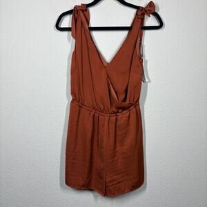 Cupcakes and Cashmere Small Irenna Surplice Romper Burnt Orange Tie Shoulder